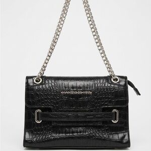 Manière De Voir Black Croc Vegan Leather Chain Crossbody Bag